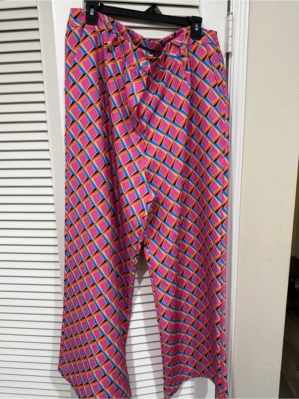 Bright Pink Geometric Print Pants